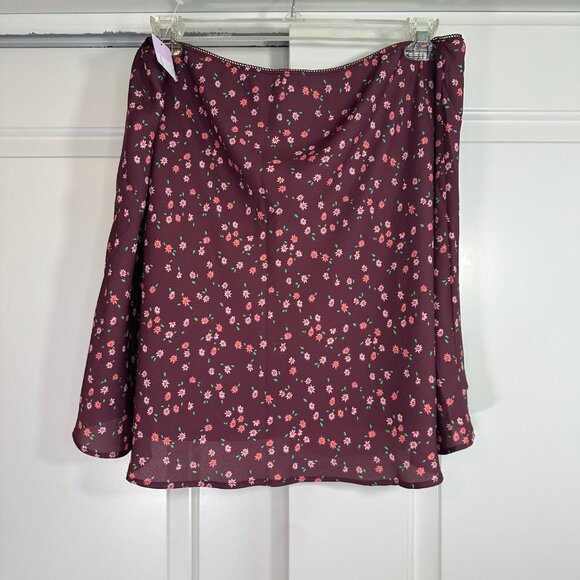 Wild Fable Burgundy Chiffon Floral Mini Skirt 1X - NEW - Picture 9 of 10